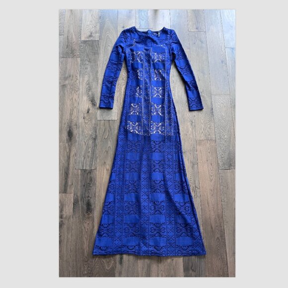 Lulus Cut Above the Rest Blue Lace Maxi Dress Long Sleeve Size S Evening Gown - Picture 2 of 10